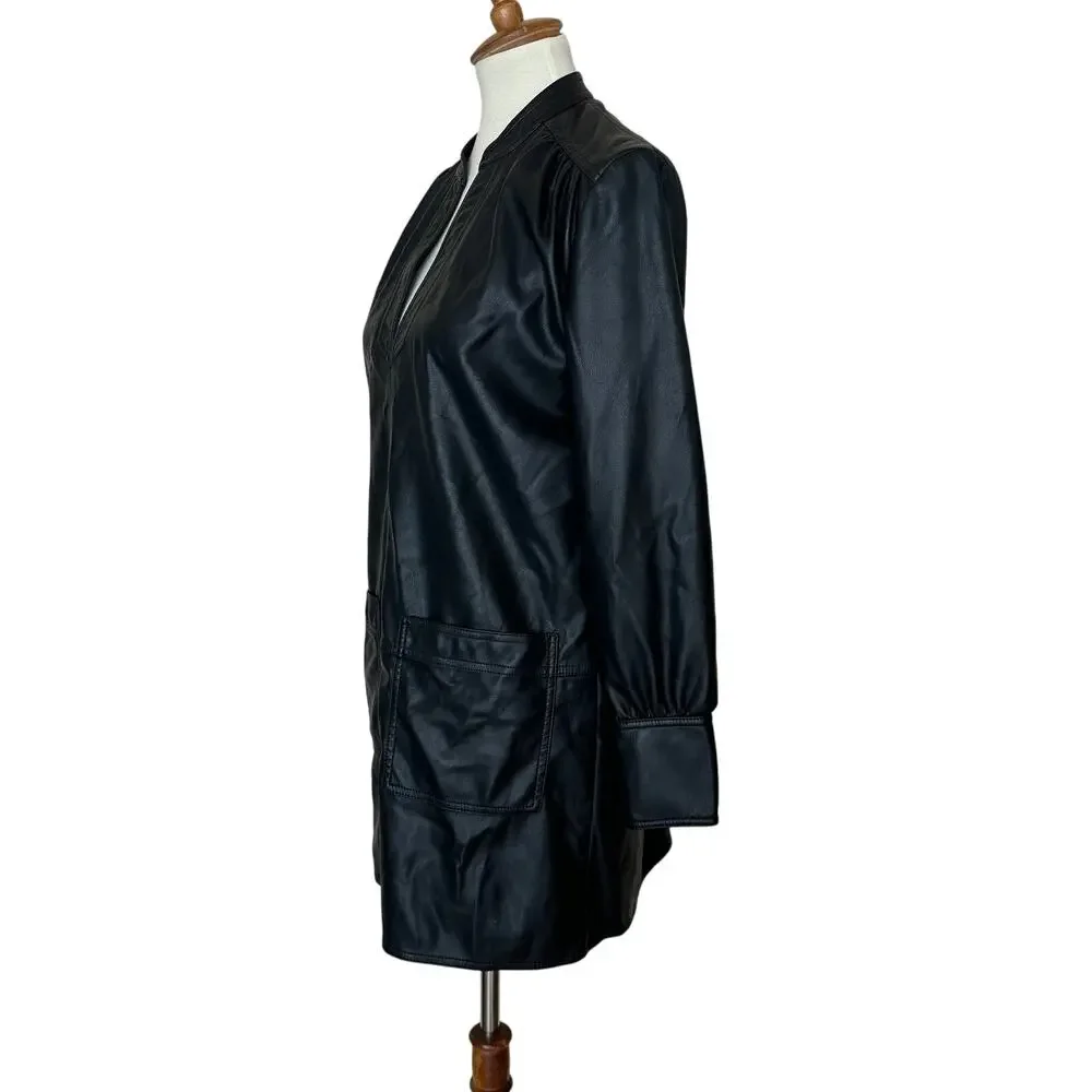 Rebecca Taylor Black Faux Leather Mini Tunic Dress XS Edgy Designer $300 Flaw - Picture 6 of 11